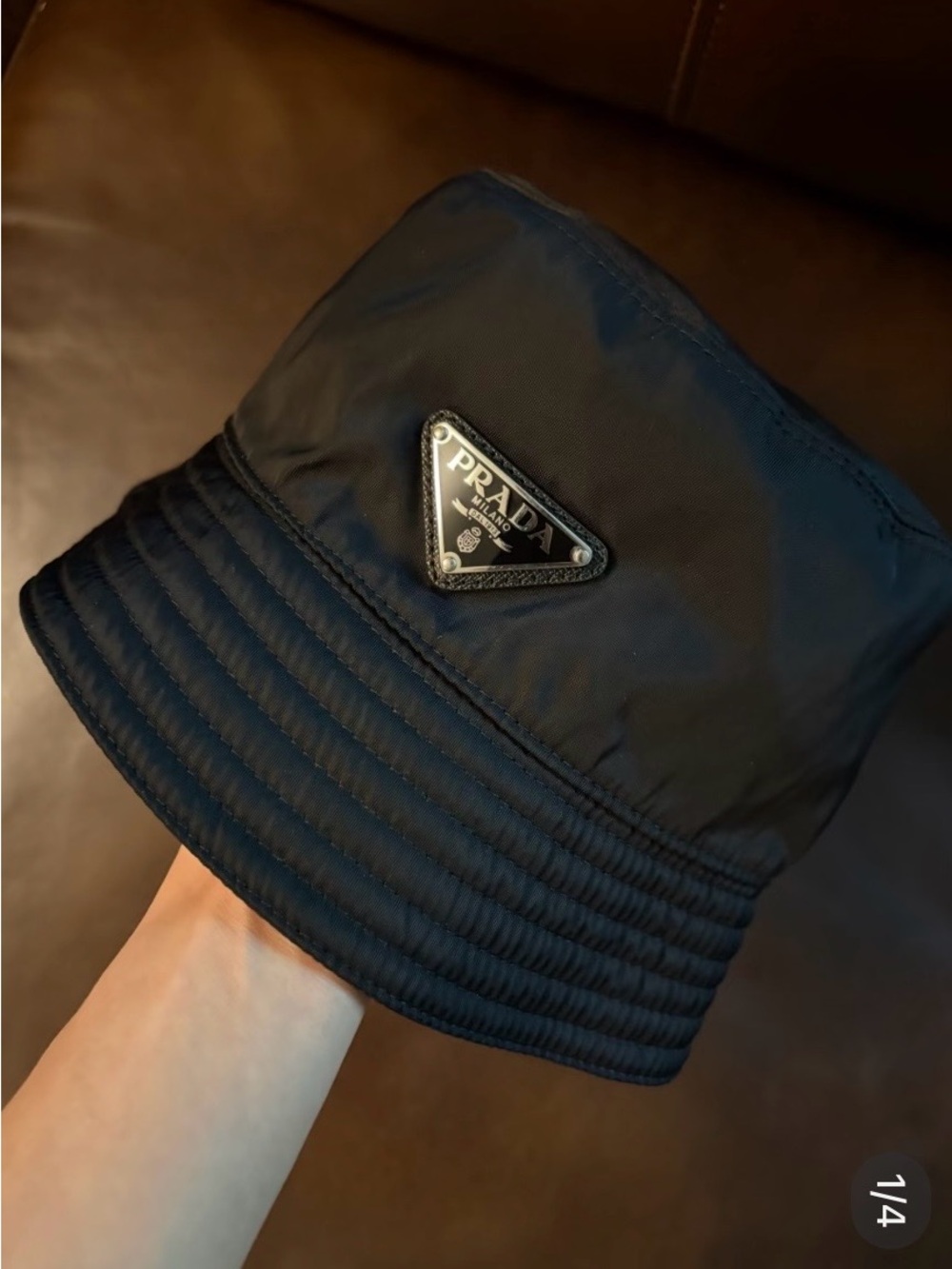 Prada Black Re-Nylon Bucket Hat with Triangle Logo